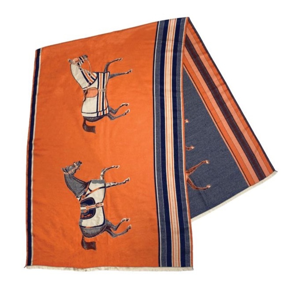 Cashmere Equestrian Horse Print Scarf Shawl - Picture 2 of 6